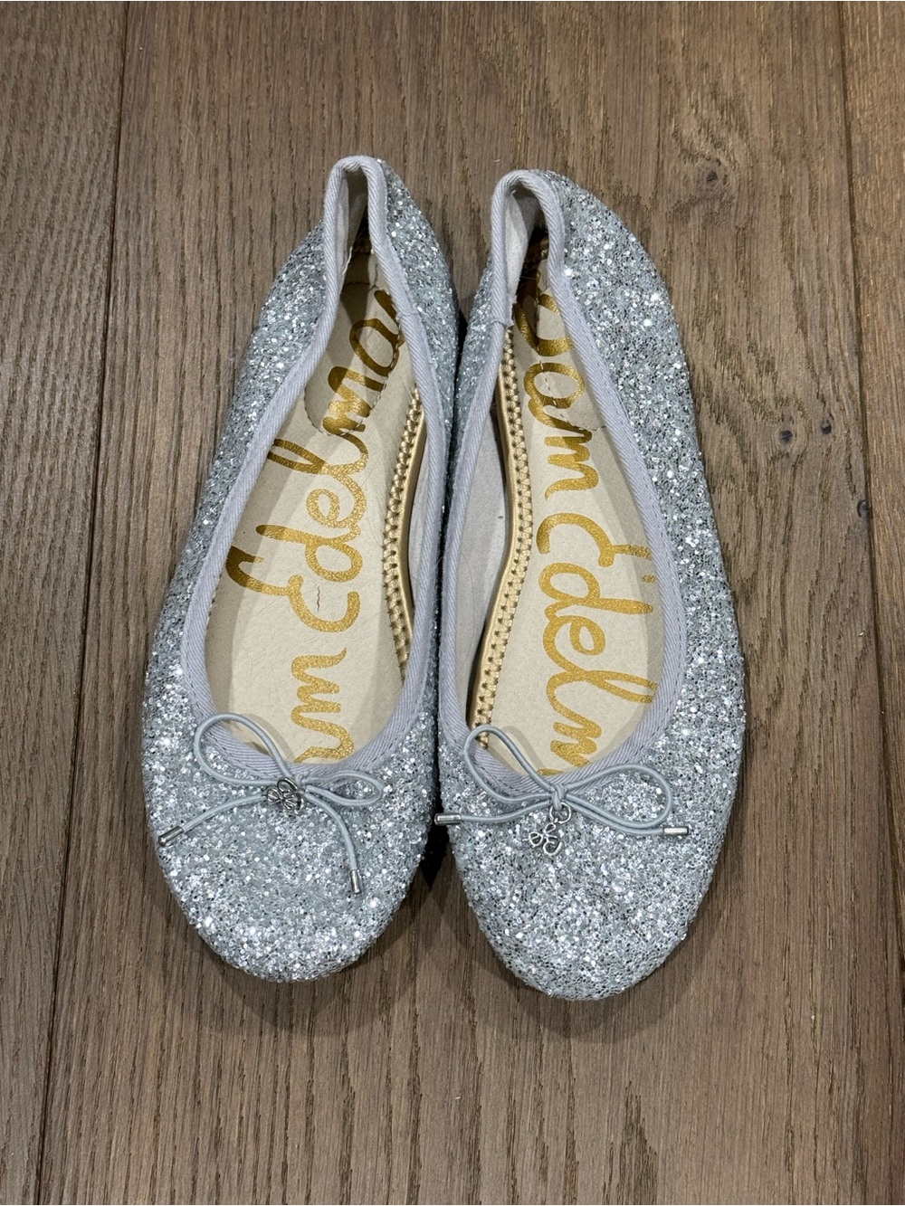 Sam Edelman Felicia Silver Glitter Ballet Flats Sparkly Bow Size 4